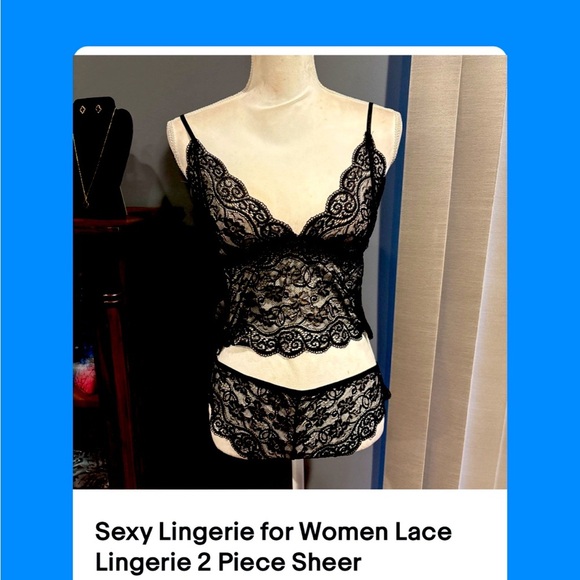 Sexy Lingerie for Women Lace Lingerie 2 Piece Sheer Matching Bra Panty Set - Picture 3 of 3